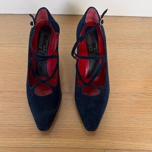Charles Jourdan Dark Blue Heels with Bold Red Interior